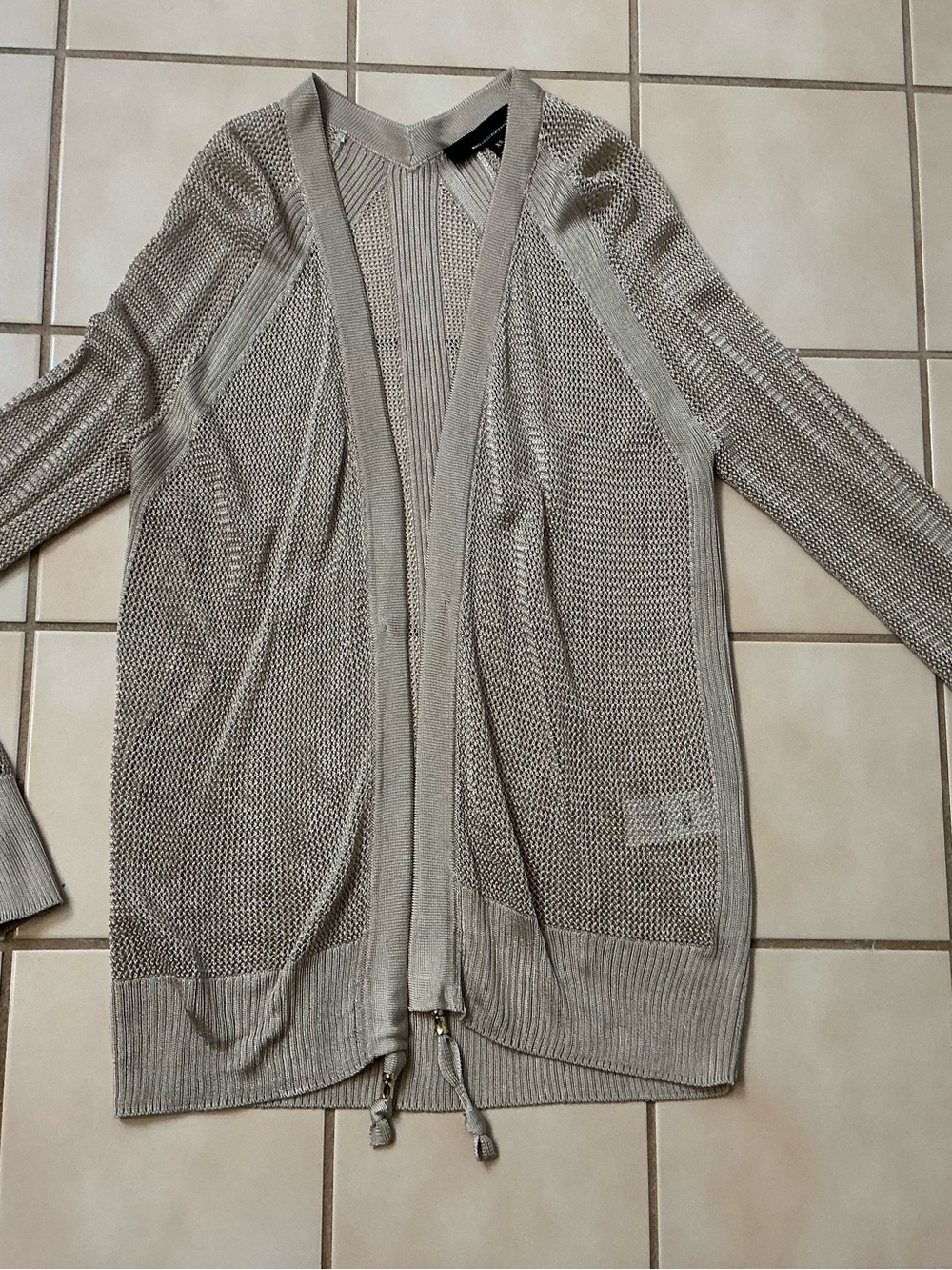 WHITE HOUSE BLACK MARKET Mesh Cinched Cardigan Sz XS Biscotti NWOT!